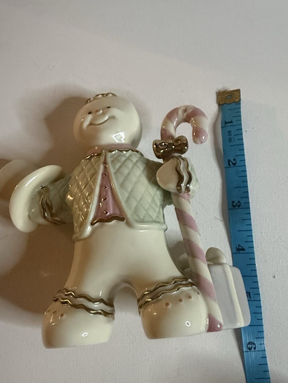 Lenox Snowman Christmas Figurine Ceramic 5 in White Pink Green Gold Glossy
